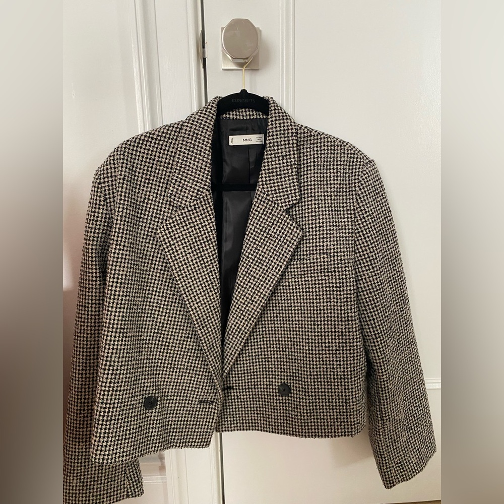 Mango Black and White Houndstooth Blazer